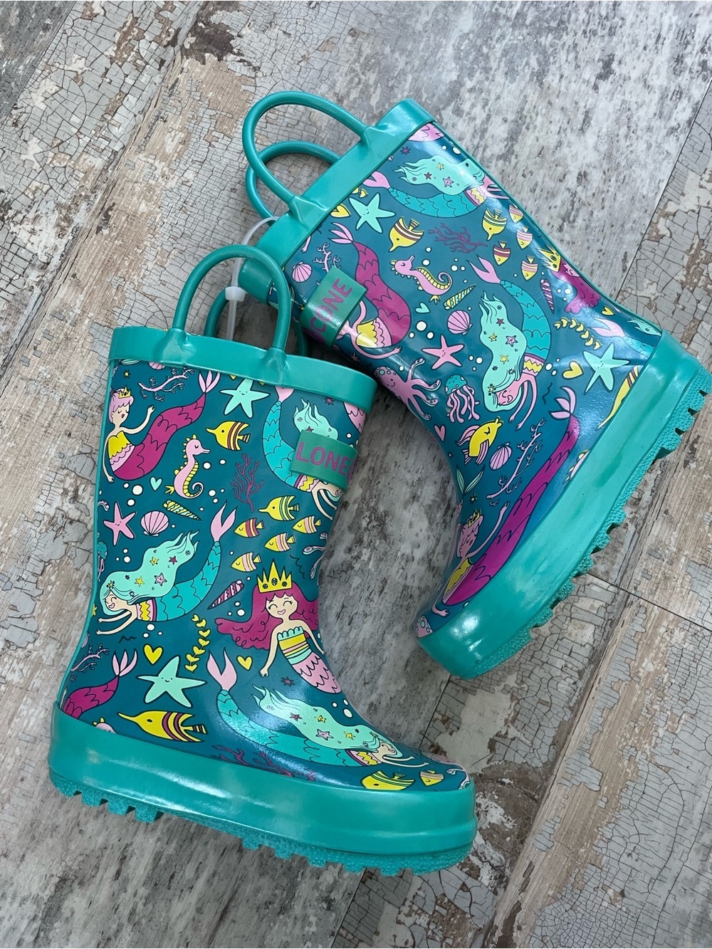 EUC Lone Cone Mermaid Patterned Rain Boots